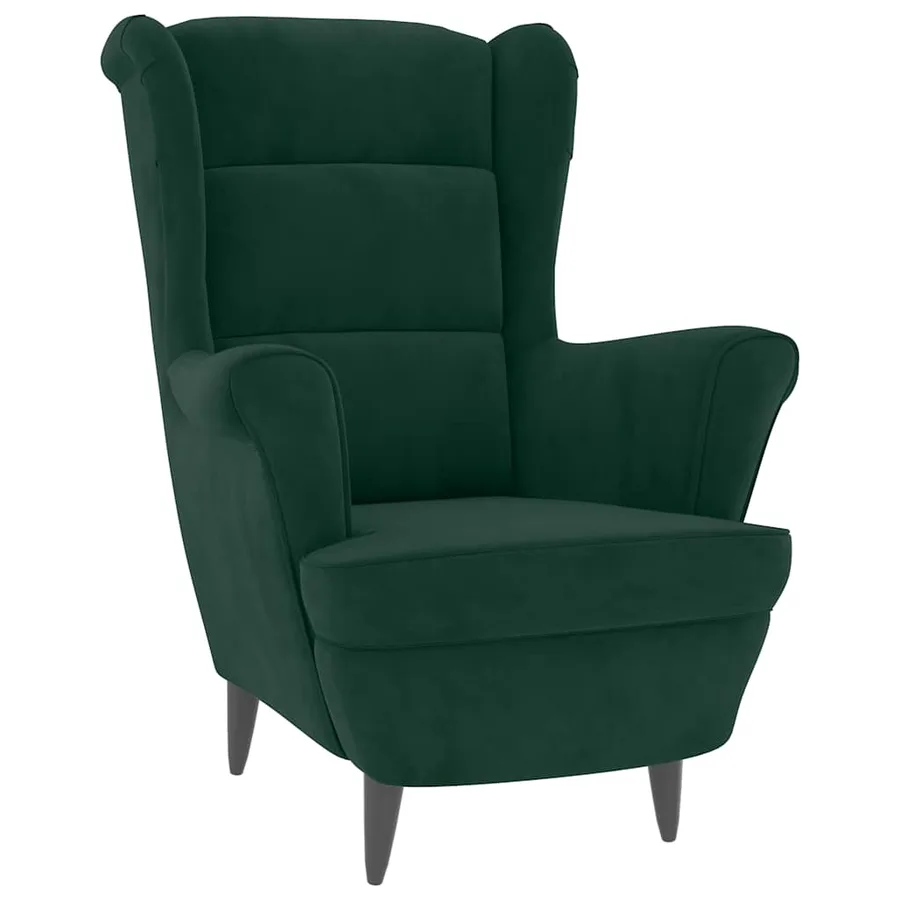 Fauteuil à oreilles avec tabouret vert foncé velours - 3