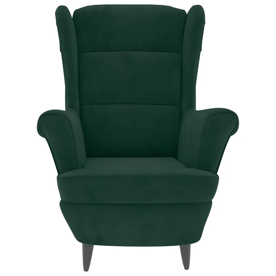 Fauteuil à oreilles avec tabouret vert foncé velours - 4