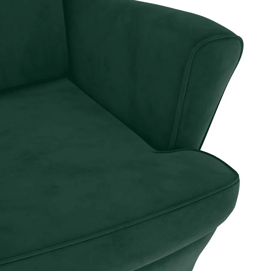 Fauteuil à oreilles avec tabouret vert foncé velours - 7