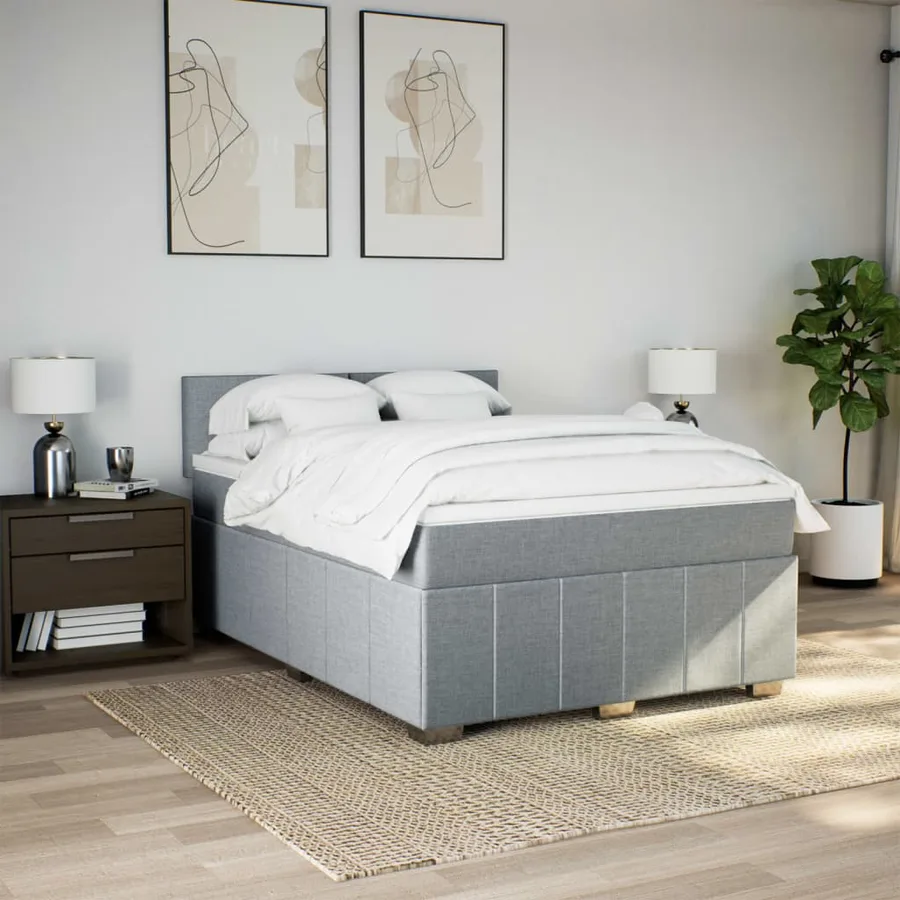 Sommier à lattes de lit avec matelas Gris clair 140x200cm Tissu - 3