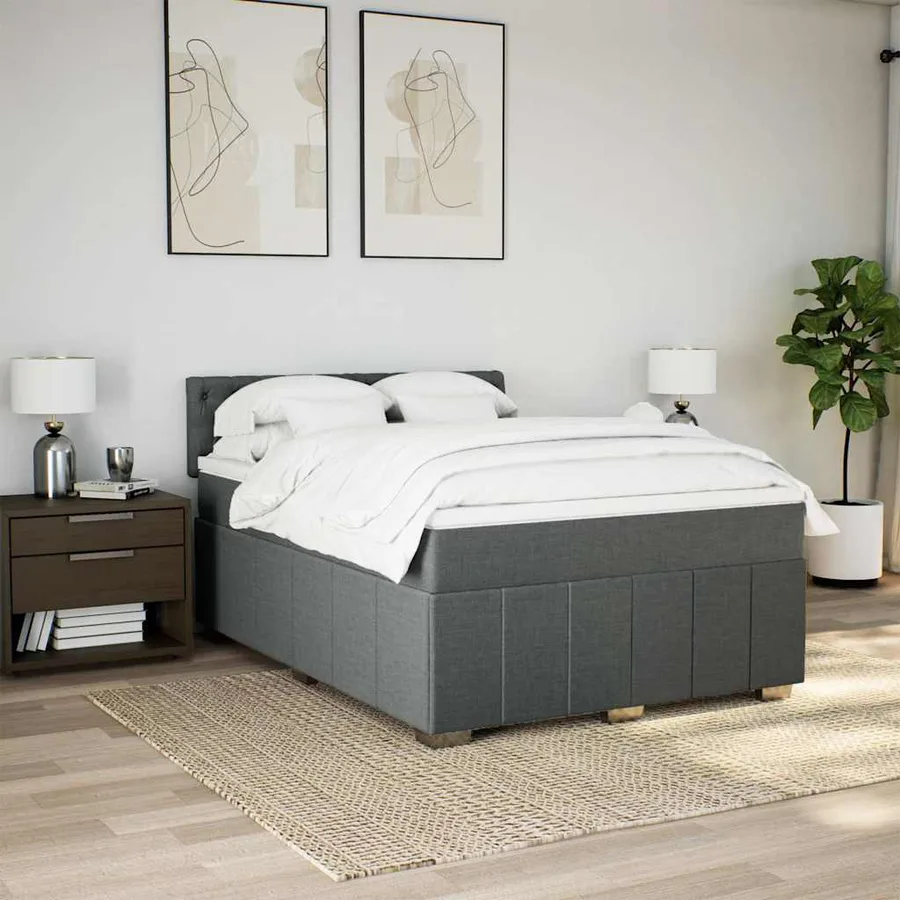 Sommier à lattes de lit avec matelas Gris foncé 140x200cm Tissu - 3