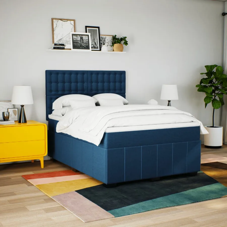 Sommier à lattes de lit avec matelas Bleu 140x200 cm Tissu - 5
