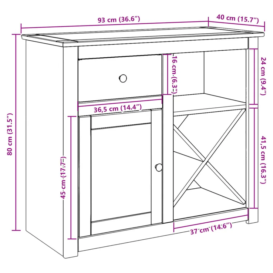 Buffet avec tiroir PANAMA 93x40x80 cm bois massif de pin - 9