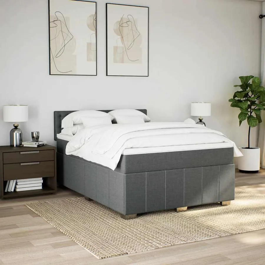 Sommier à lattes de lit avec matelas Gris foncé 140x190cm Tissu - 3