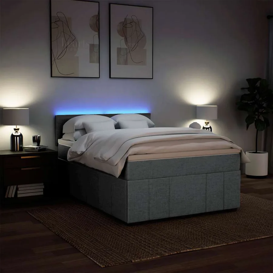 Sommier à lattes de lit avec matelas Gris clair 140x200cm Tissu - 4