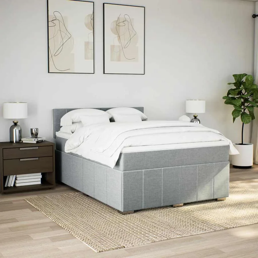 Sommier à lattes de lit avec matelas Gris clair 140x200cm Tissu - 5