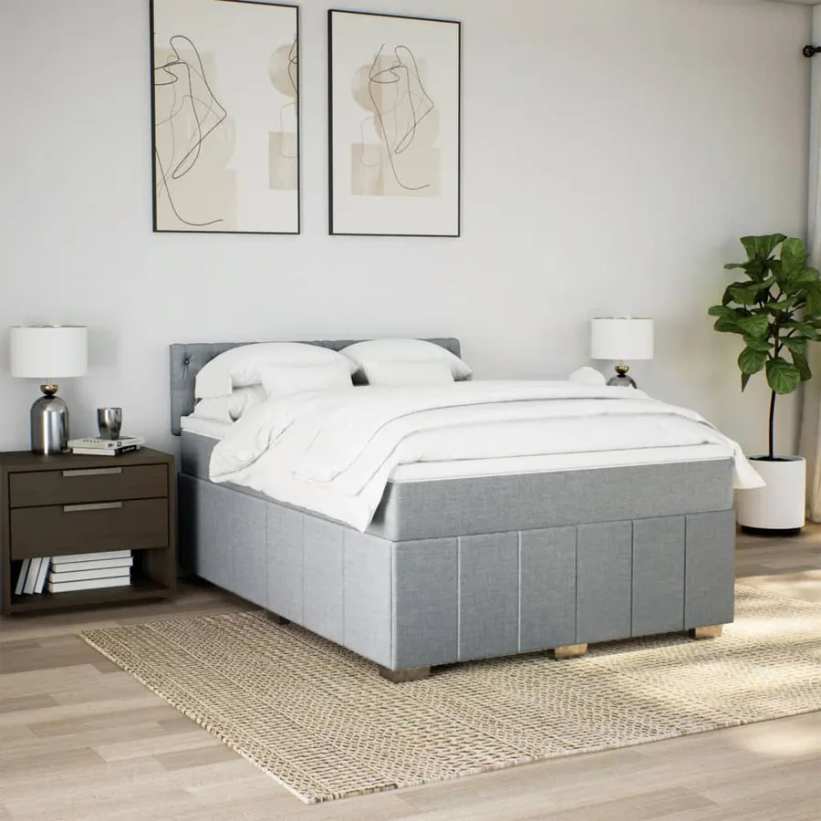 Sommier à lattes de lit avec matelas Gris clair 140x190cm Tissu - 5