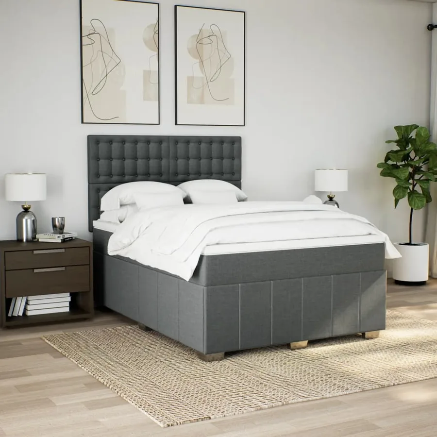 Sommier à lattes de lit avec matelas Gris foncé 140x190cm Tissu - 5
