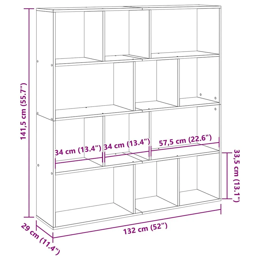 Bibliothèque gris béton 132x29x141,5 cm bois d'ingénierie - 11