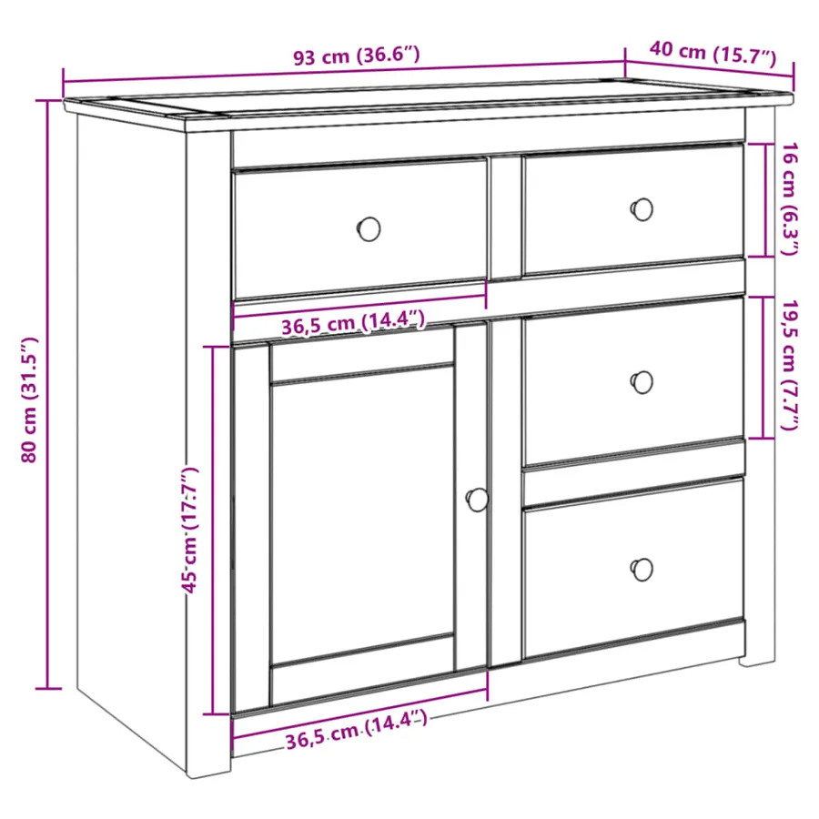 Buffet avec tiroirs PANAMA 93x40x80 cm bois massif de pin - 9
