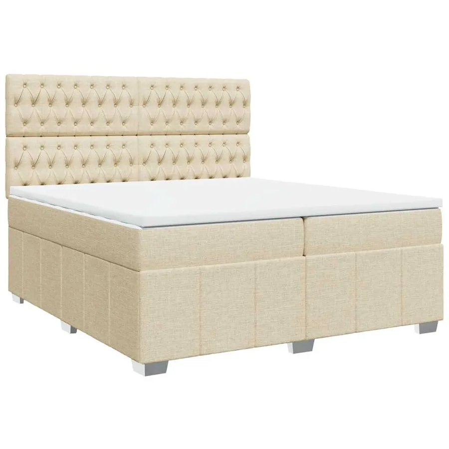 Sommier à lattes de lit avec matelas Crème 200x200 cm Tissu - 3