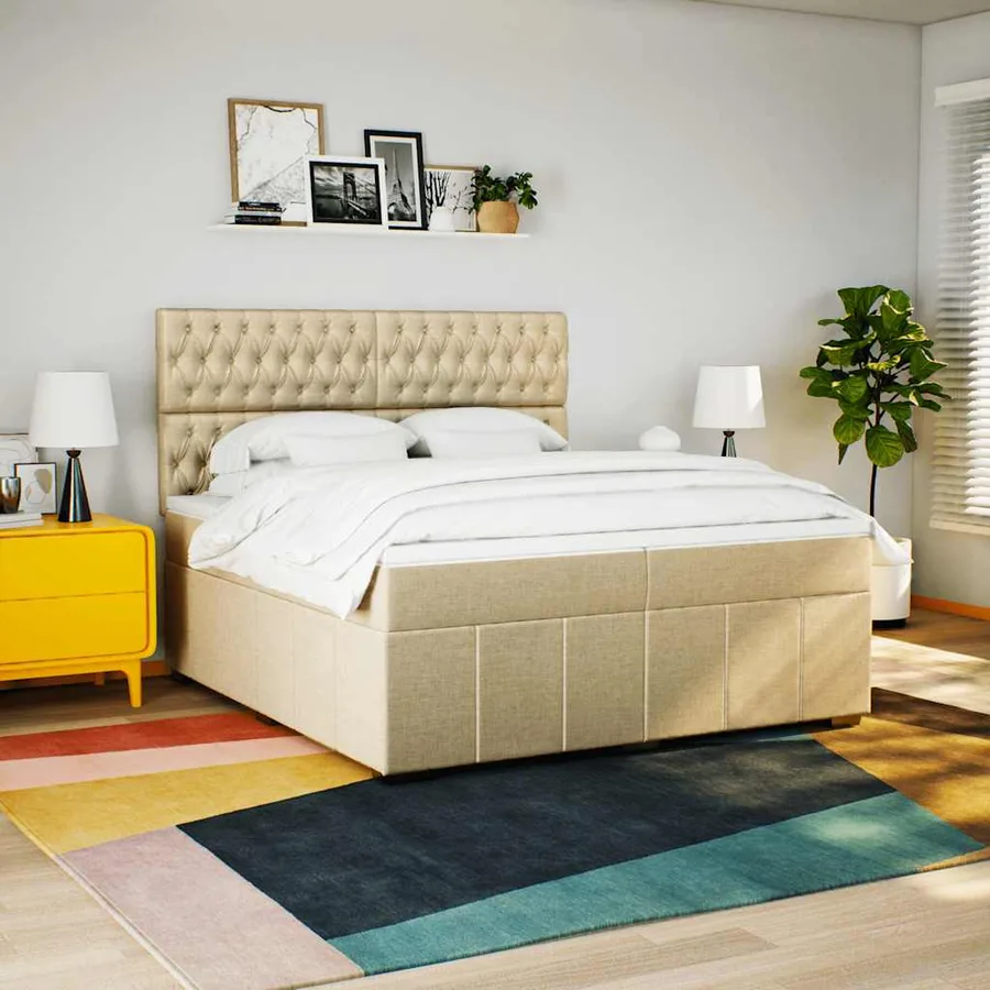 Sommier à lattes de lit avec matelas Crème 200x200 cm Tissu - 5