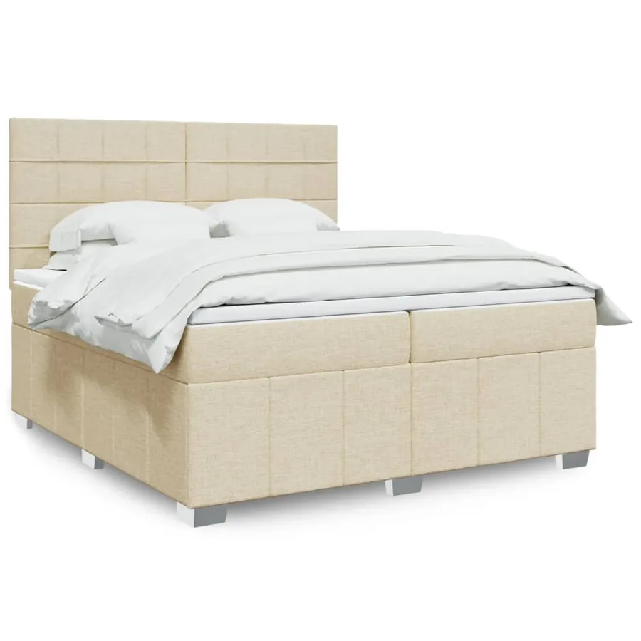Sommier à lattes de lit avec matelas Crème 200x200 cm Tissu