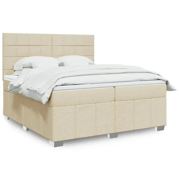 Sommier à lattes de lit avec matelas Crème 200x200 cm Tissu