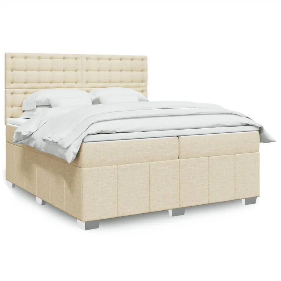Sommier à lattes de lit avec matelas Crème 200x200 cm Tissu