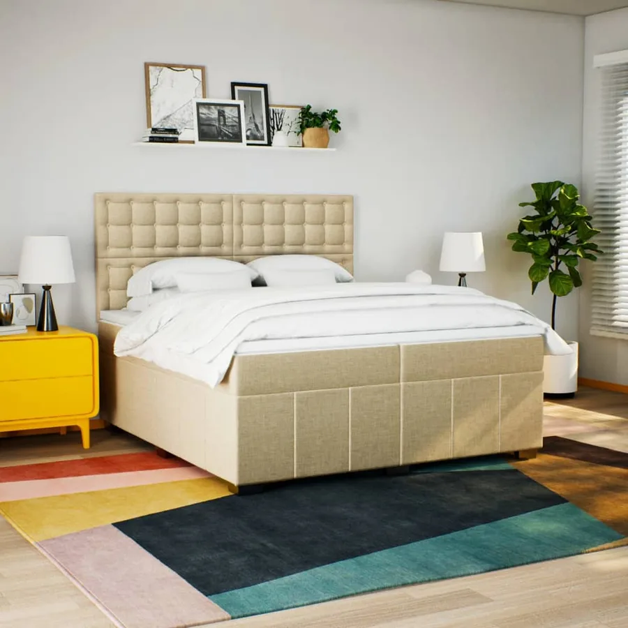 Sommier à lattes de lit avec matelas Crème 200x200 cm Tissu - 3