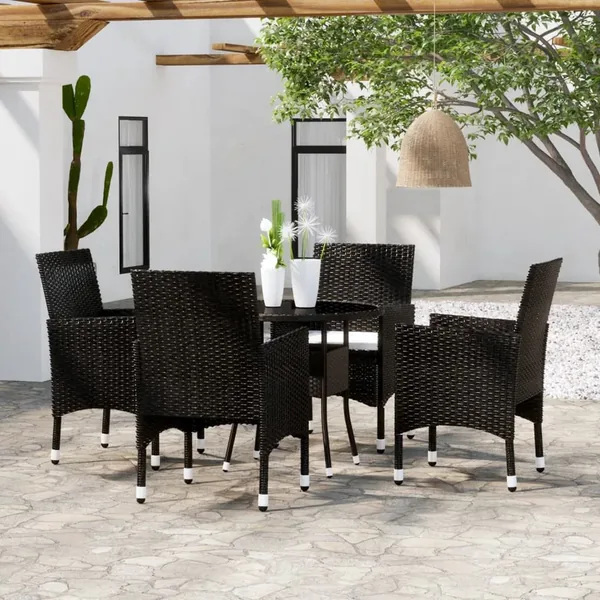 Ensemble à manger de jardin 5 pcs Résine tressée Noir