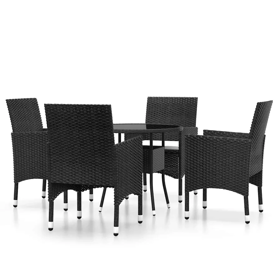 Ensemble à manger de jardin 5 pcs Résine tressée Noir - 2