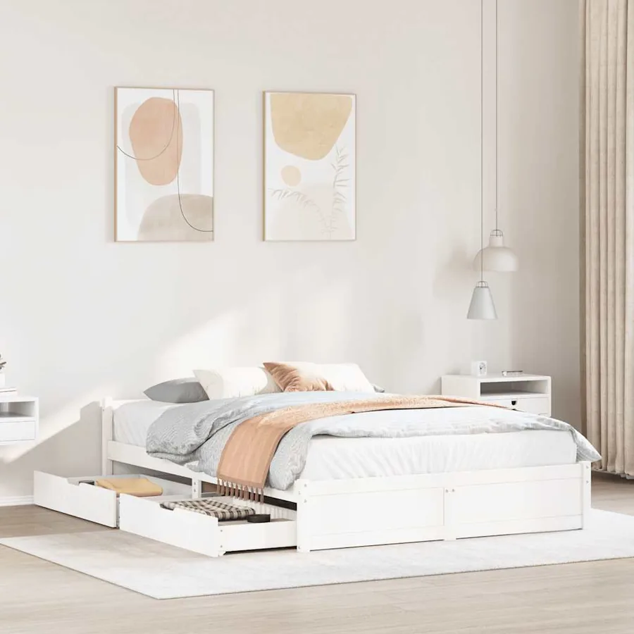 Cadre de lit sans matelas blanc 100x200 cm bois de pin massif