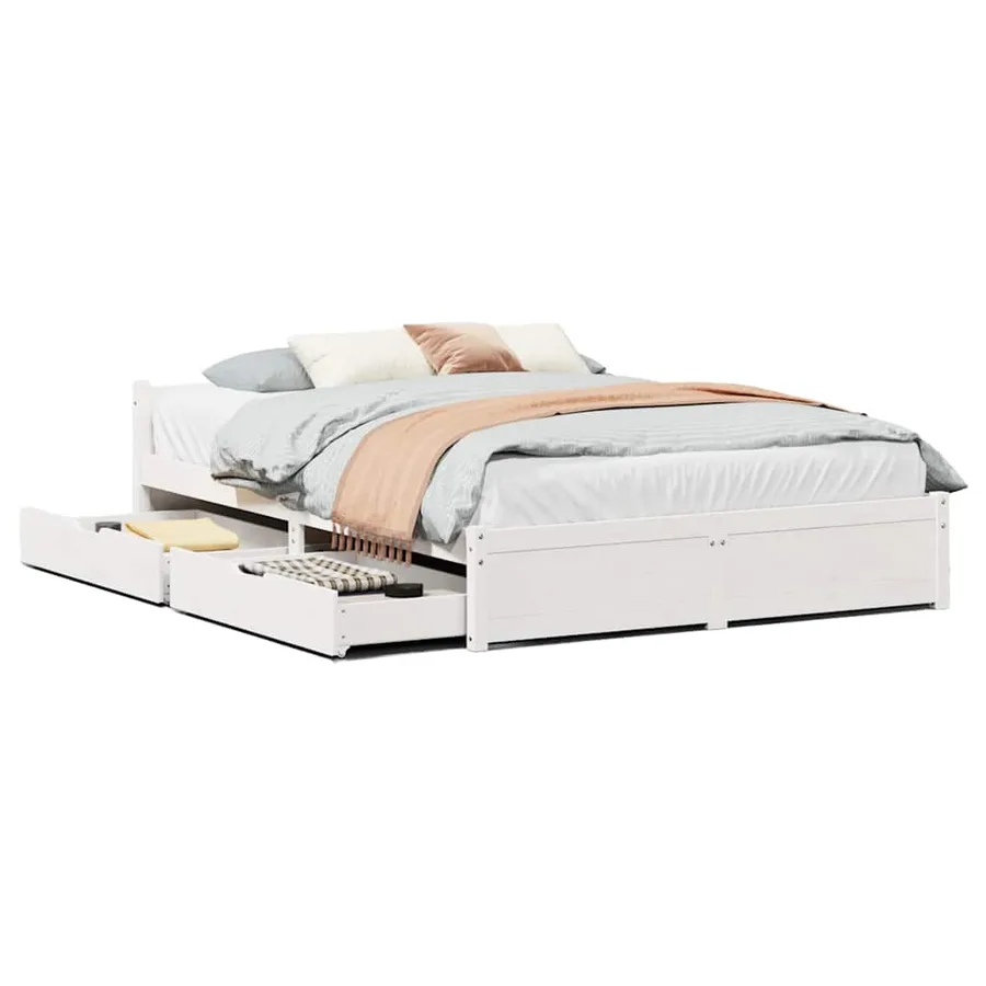 Cadre de lit sans matelas blanc 100x200 cm bois de pin massif - 2