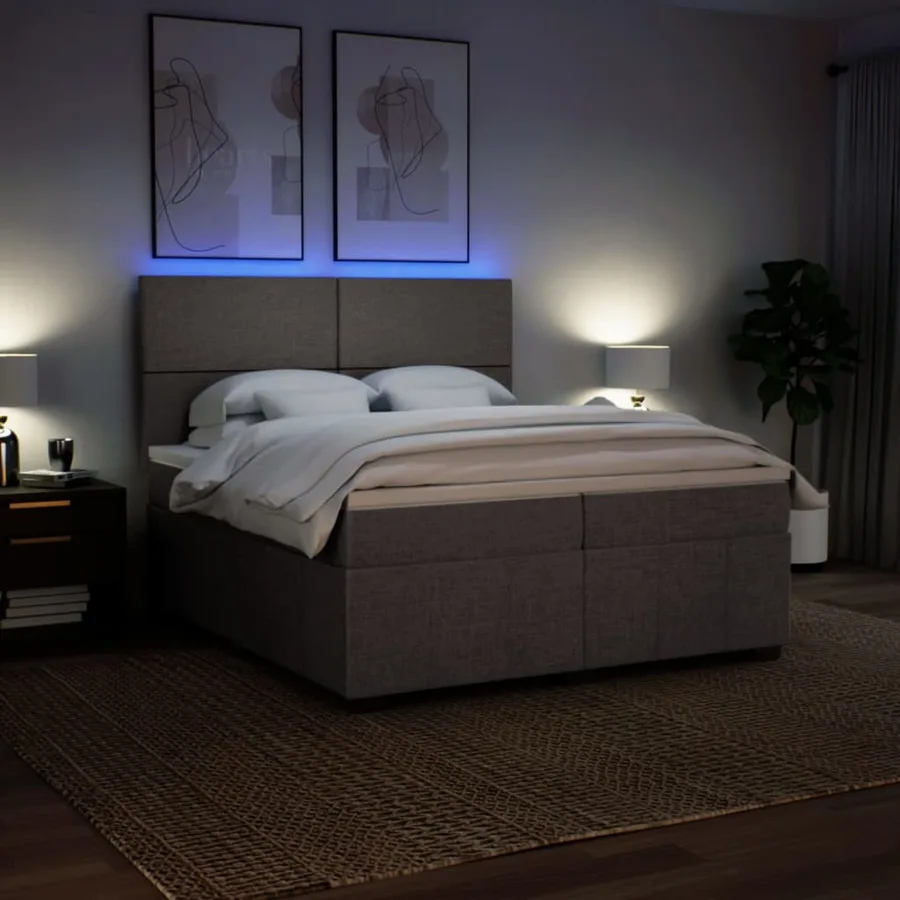 Sommier à lattes de lit avec matelas Taupe 200x200 cm Tissu - 4