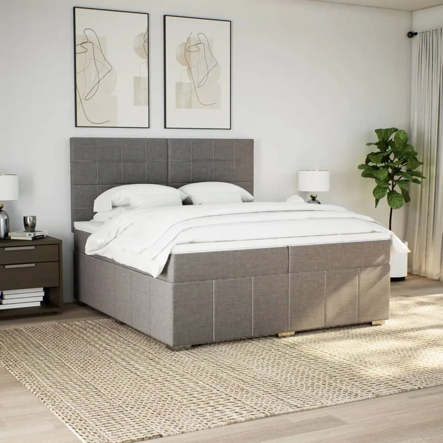 Sommier à lattes de lit avec matelas Taupe 200x200 cm Tissu - 5