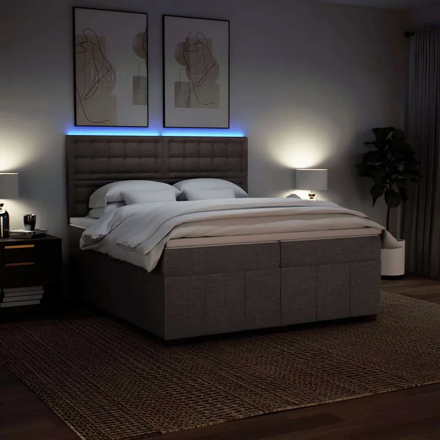 Sommier à lattes de lit avec matelas Taupe 200x200 cm Tissu - 4