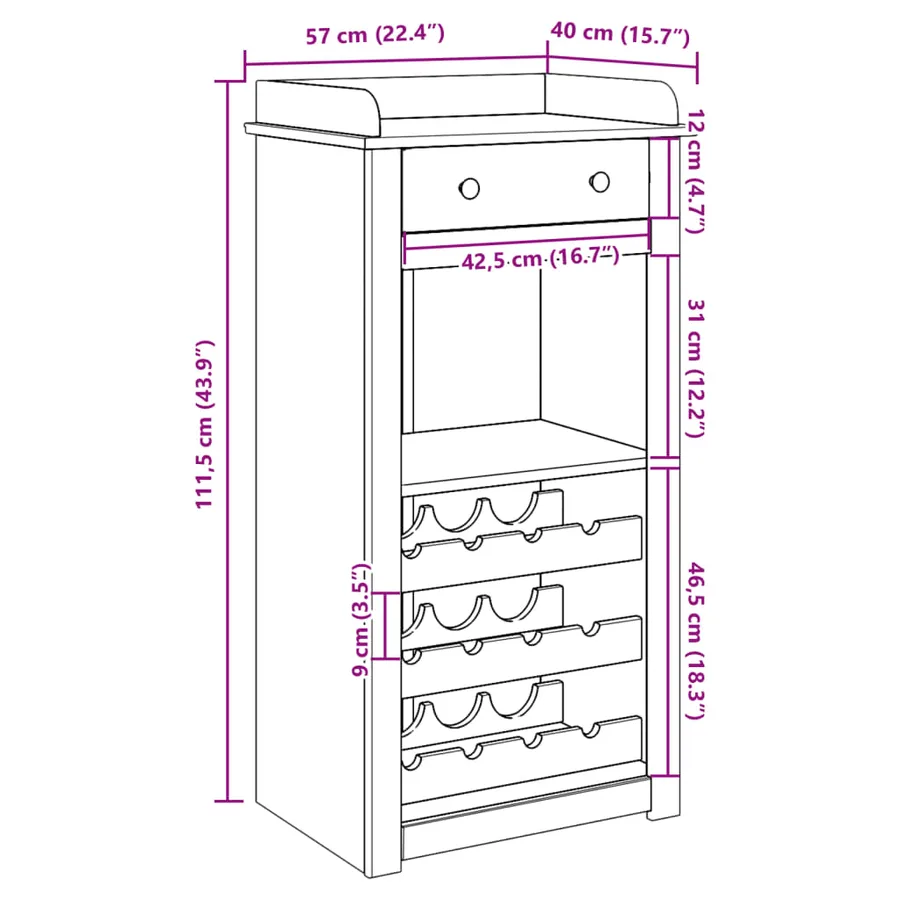 Armoire à vin PANAMA 57x40x111,5 cm bois de pin massif - 9