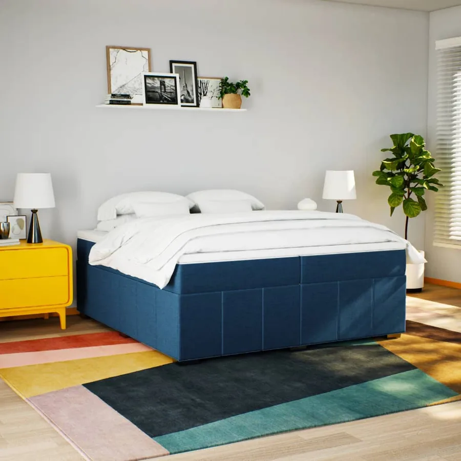Sommier à lattes de lit avec matelas Bleu 200x200 cm Tissu - 3