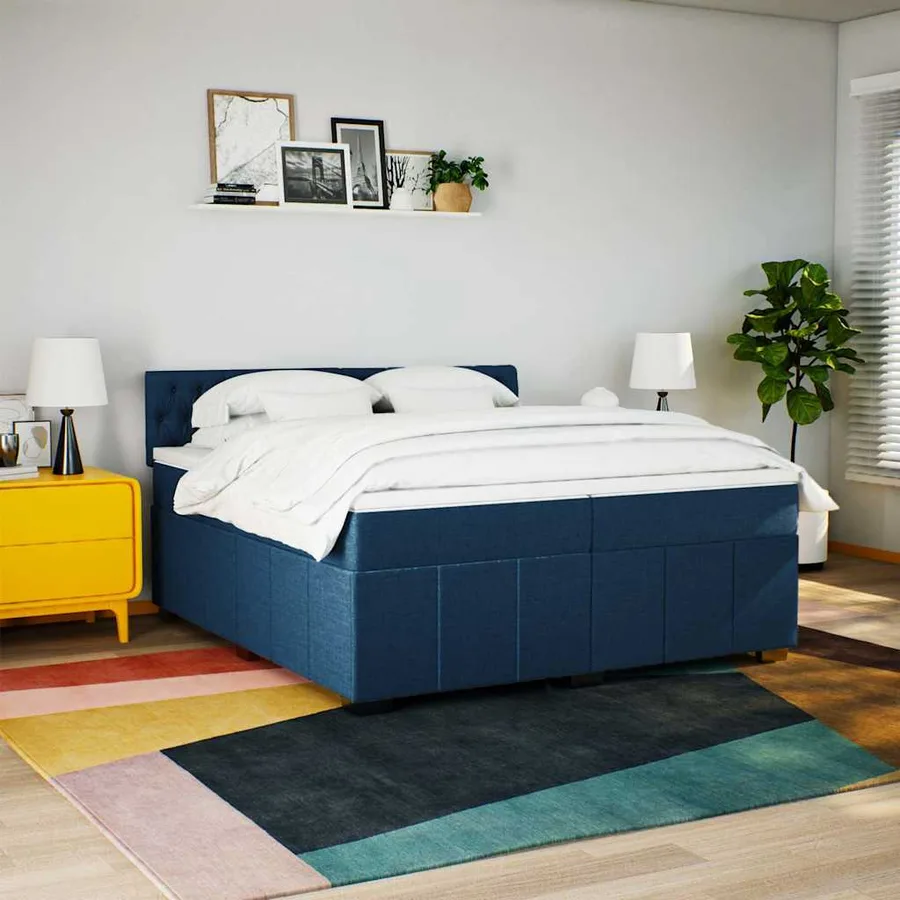 Sommier à lattes de lit avec matelas Bleu 200x200 cm Tissu - 4