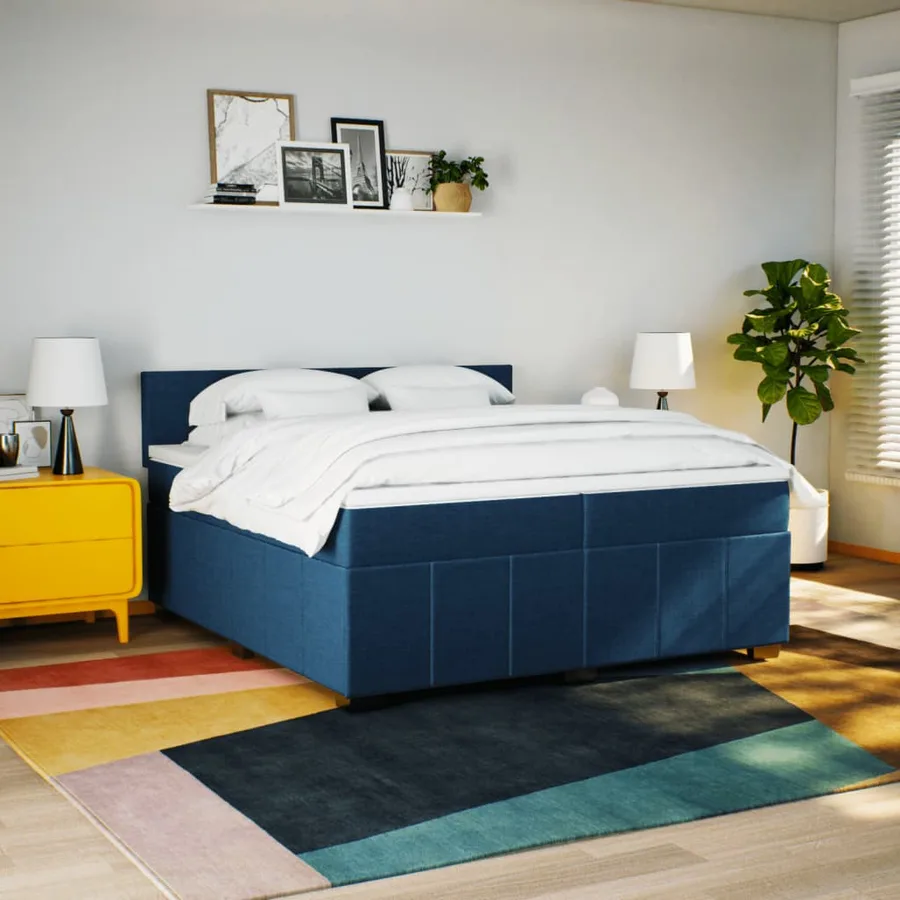 Sommier à lattes de lit avec matelas Bleu 200x200 cm Tissu - 3