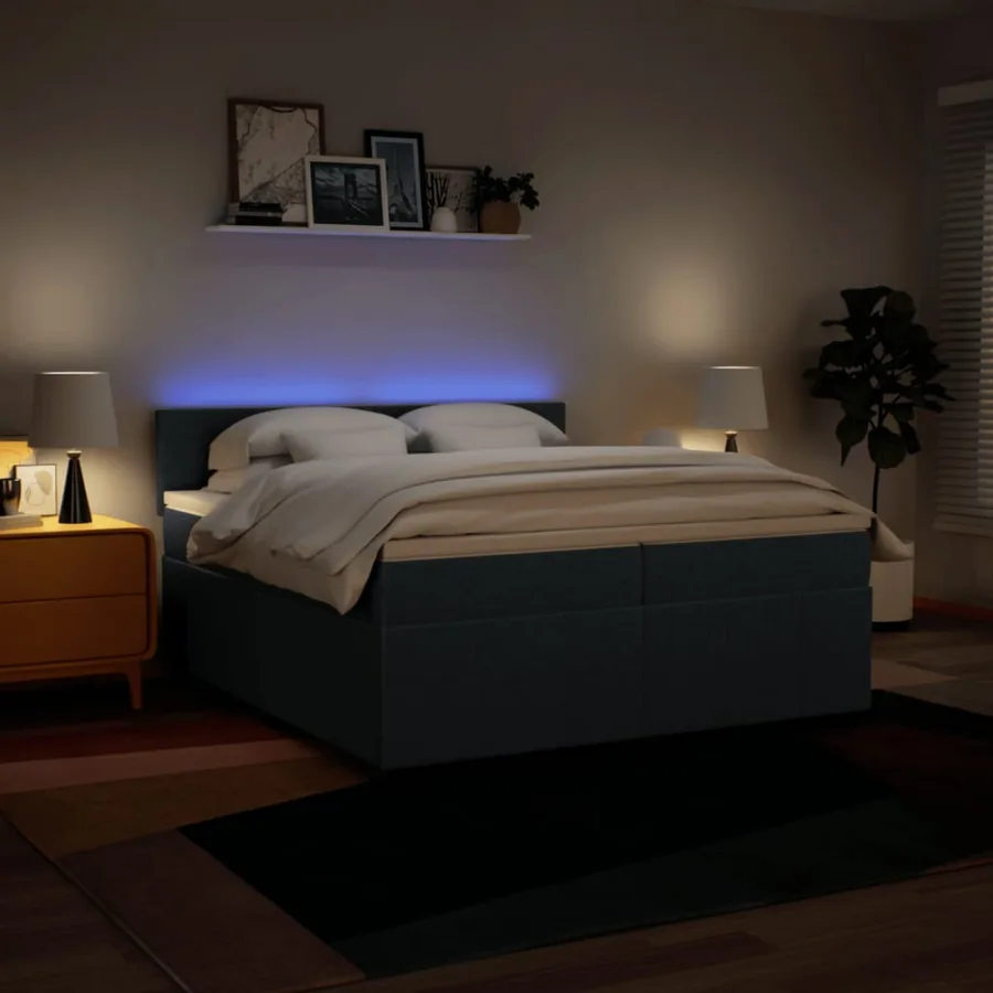 Sommier à lattes de lit avec matelas Bleu 200x200 cm Tissu - 5