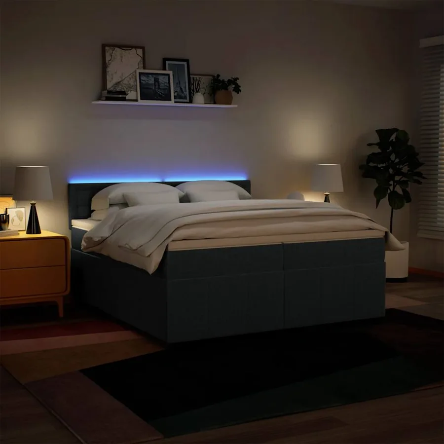 Sommier à lattes de lit avec matelas Bleu 200x200 cm Tissu - 5