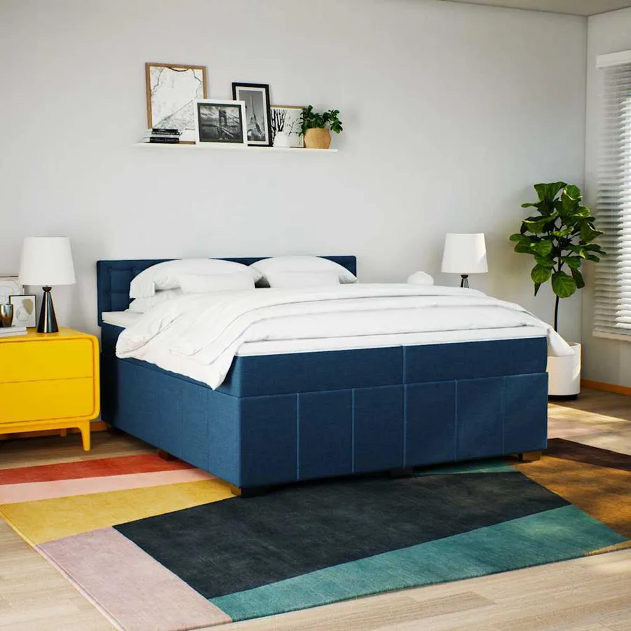 Sommier à lattes de lit avec matelas Bleu 200x200 cm Tissu - 3
