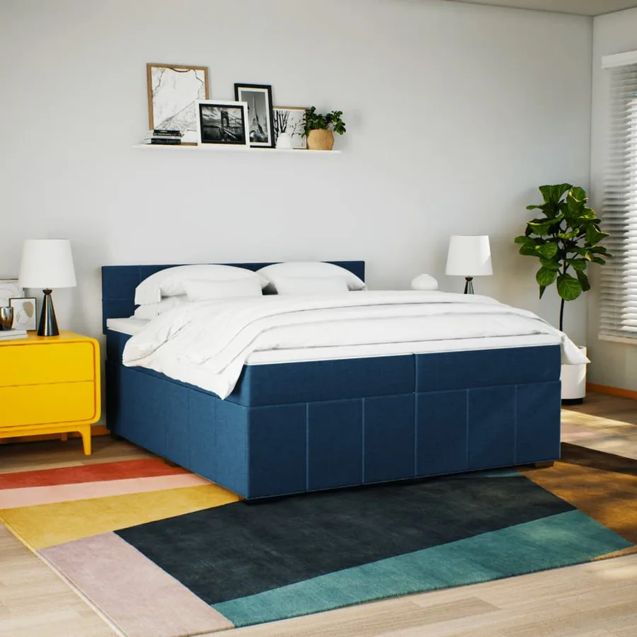 Sommier à lattes de lit avec matelas Bleu 200x200 cm Tissu - 4