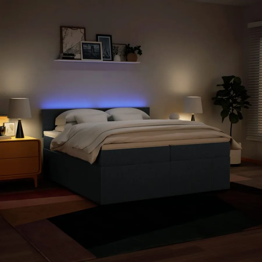 Sommier à lattes de lit avec matelas Bleu 200x200 cm Tissu - 5