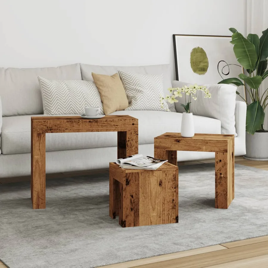 Tables basses gigognes 3 pcs vieux bois bois d'ingénierie - 3