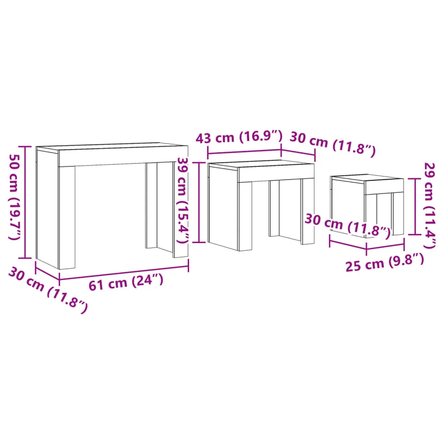 Tables basses gigognes 3 pcs vieux bois bois d'ingénierie - 9