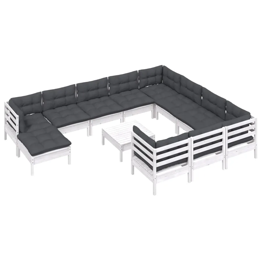 Salon de jardin 12 pcs avec coussins blanc bois de pin - 3