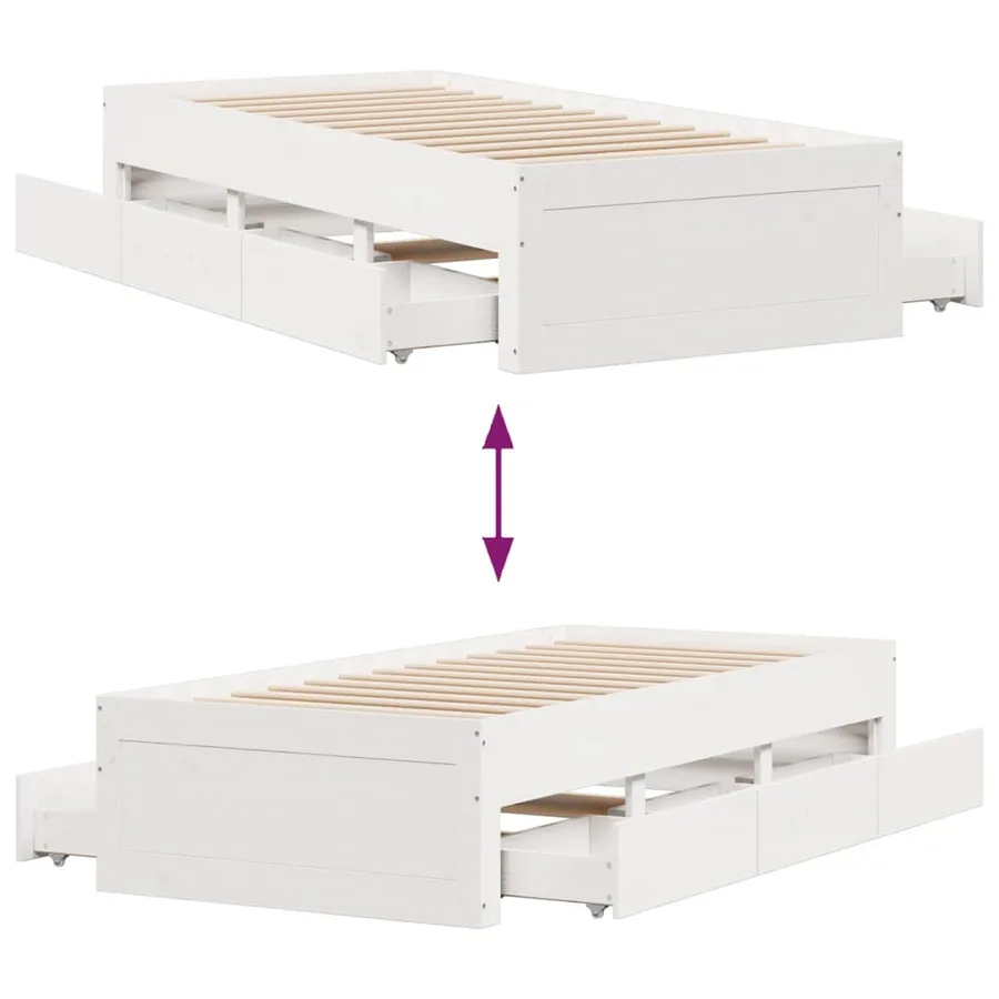 Cadre de lit sans matelas avec tiroirs 90x190 cm bois de pin - 10