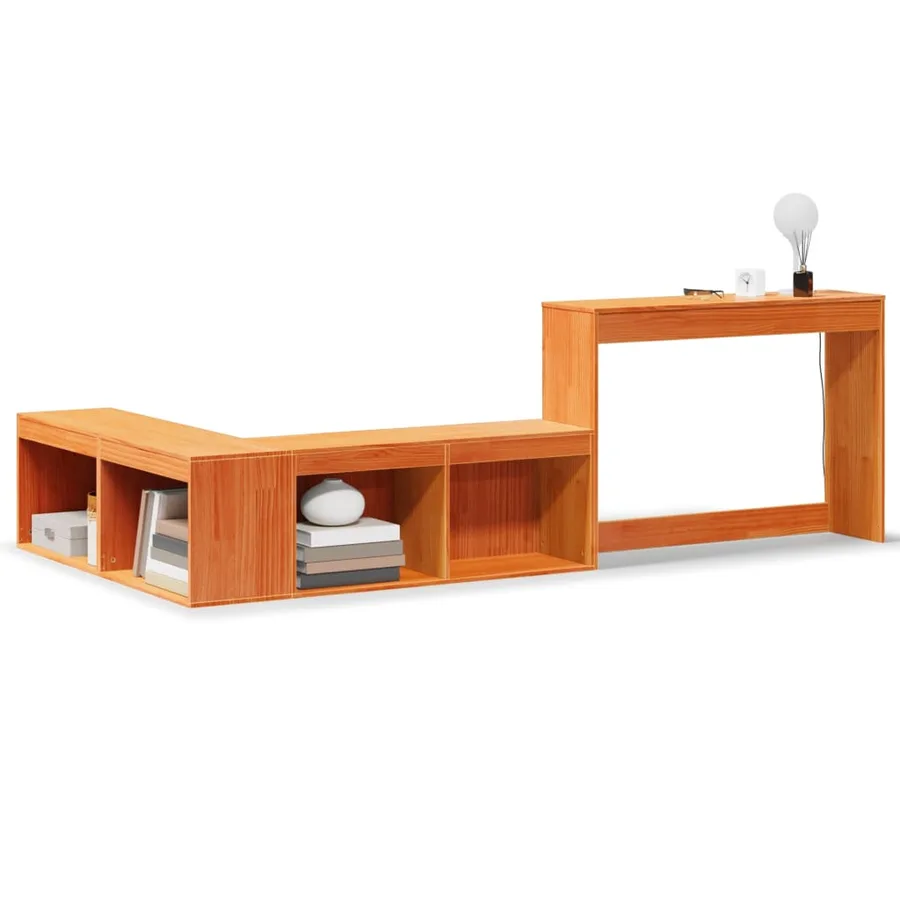 Table de chevet avec bureau cire marron bois de pin massif - 2