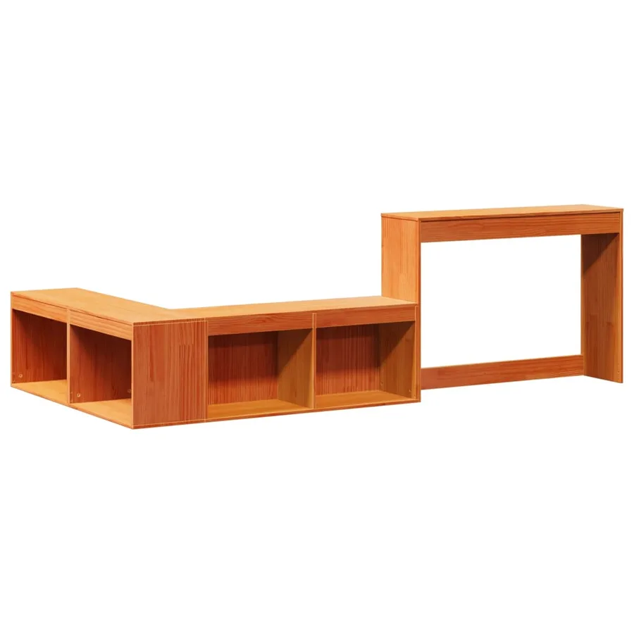 Table de chevet avec bureau cire marron bois de pin massif - 3