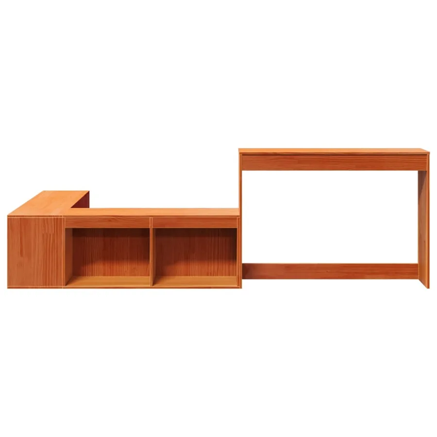 Table de chevet avec bureau cire marron bois de pin massif - 4