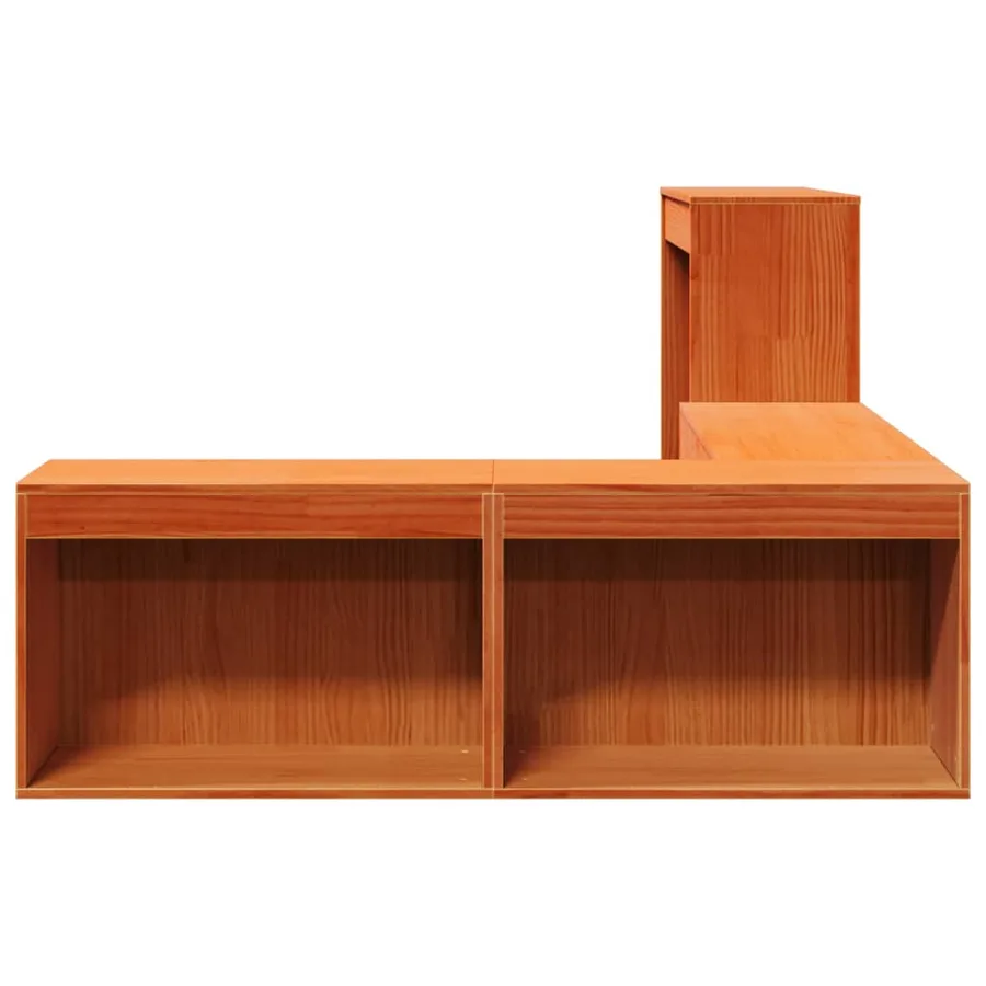 Table de chevet avec bureau cire marron bois de pin massif - 5