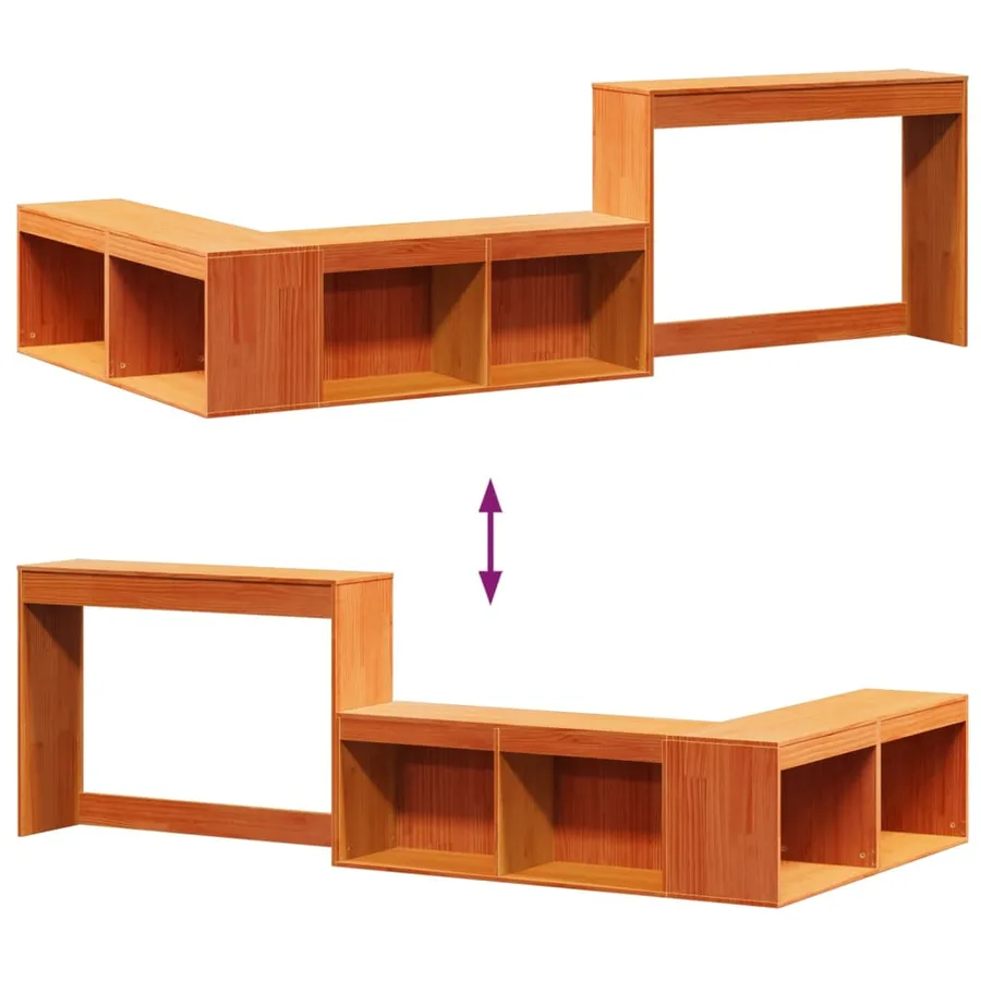 Table de chevet avec bureau cire marron bois de pin massif - 7