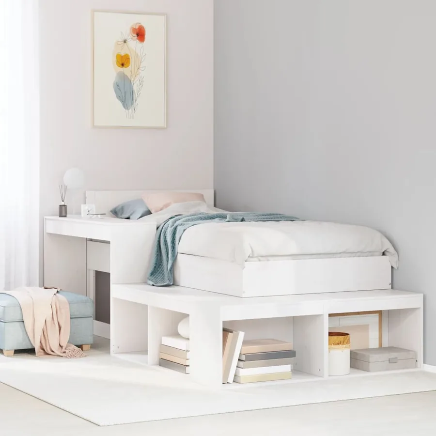 Table de chevet avec bureau blanc bois de pin massif