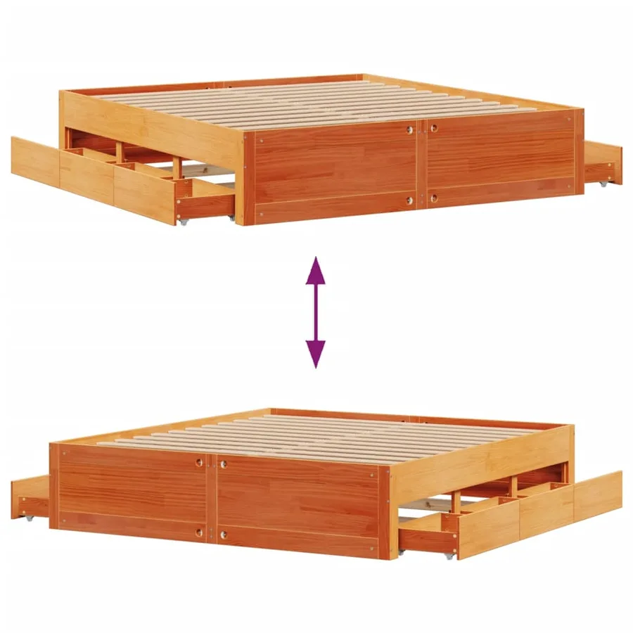 Cadre de lit sans matelas avec tiroirs brun cire 180x200 cm pin - 10