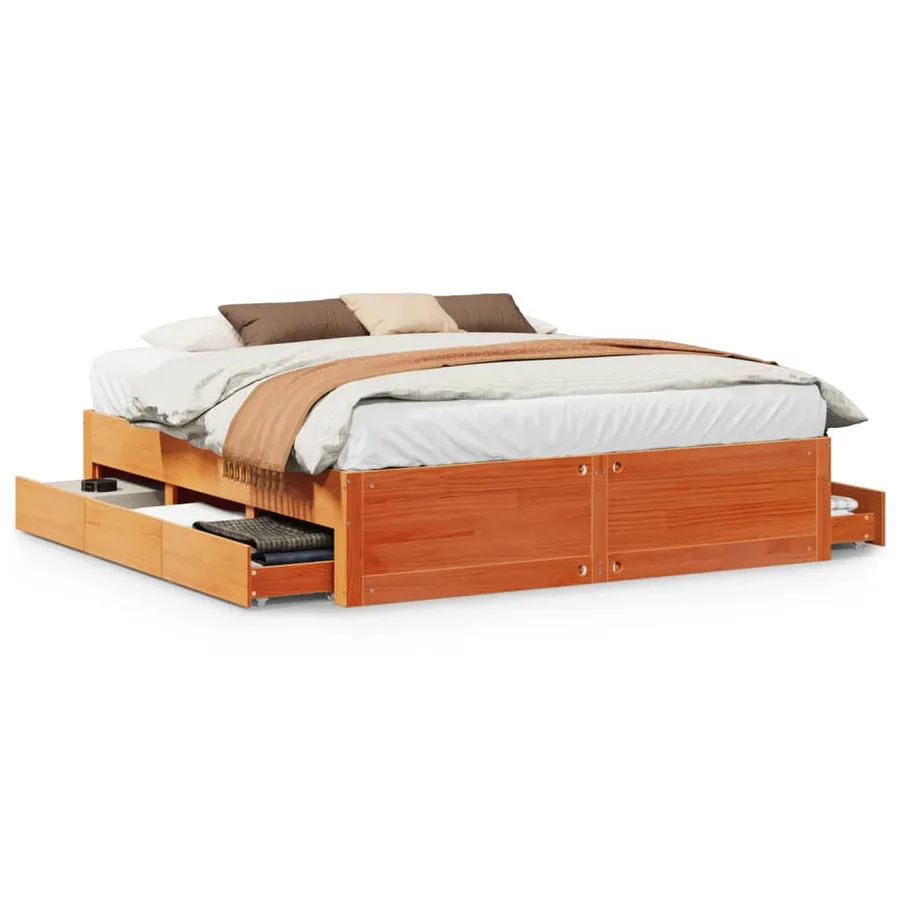 Cadre de lit sans matelas avec tiroirs brun cire 180x200 cm pin - 2