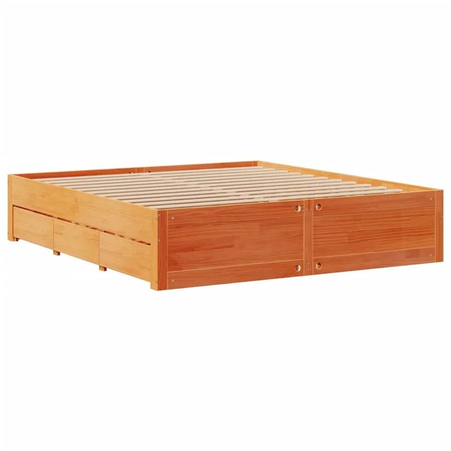 Cadre de lit sans matelas avec tiroirs brun cire 180x200 cm pin - 3