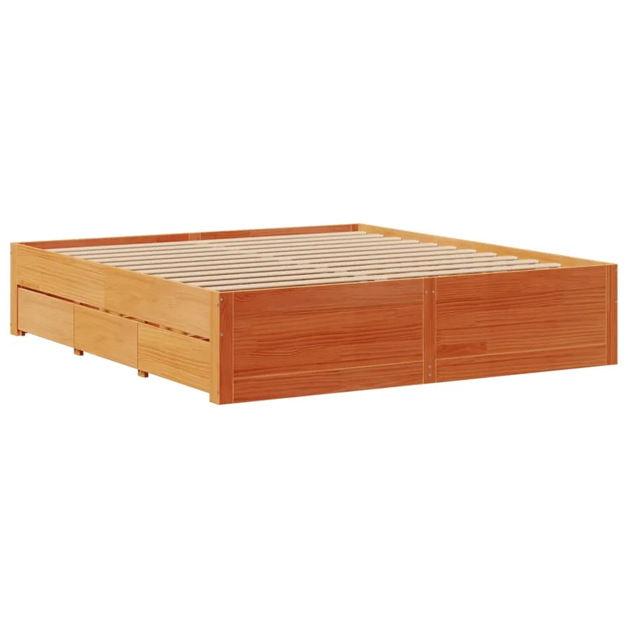 Cadre de lit sans matelas avec tiroirs brun cire 180x200 cm pin - 5